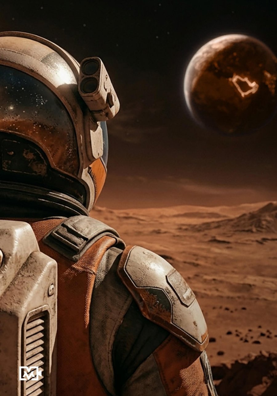 Mars Media astronaut looking out over the Martian landscape